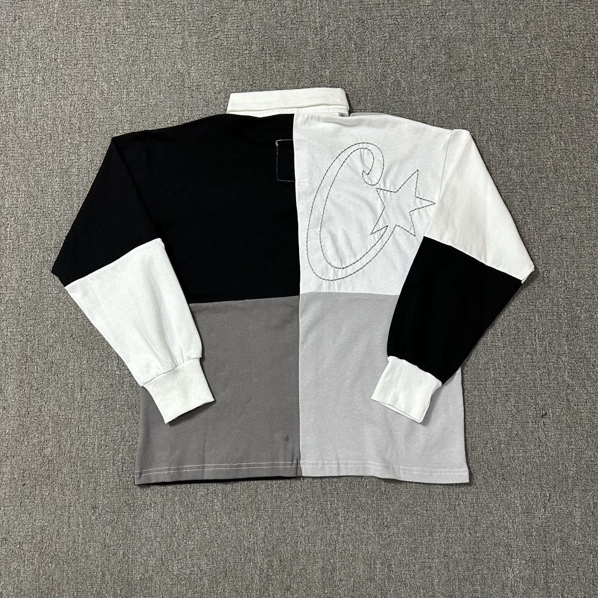 Corteiz Devil Island Color Block Embroidery Long Sleeve Polo Shirt Men’s Drill Style Loose Top