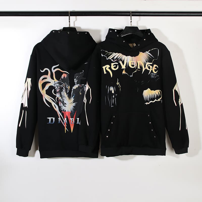 Revenge Lightning Letter Hooded Fleece Hoodie for Men and Women