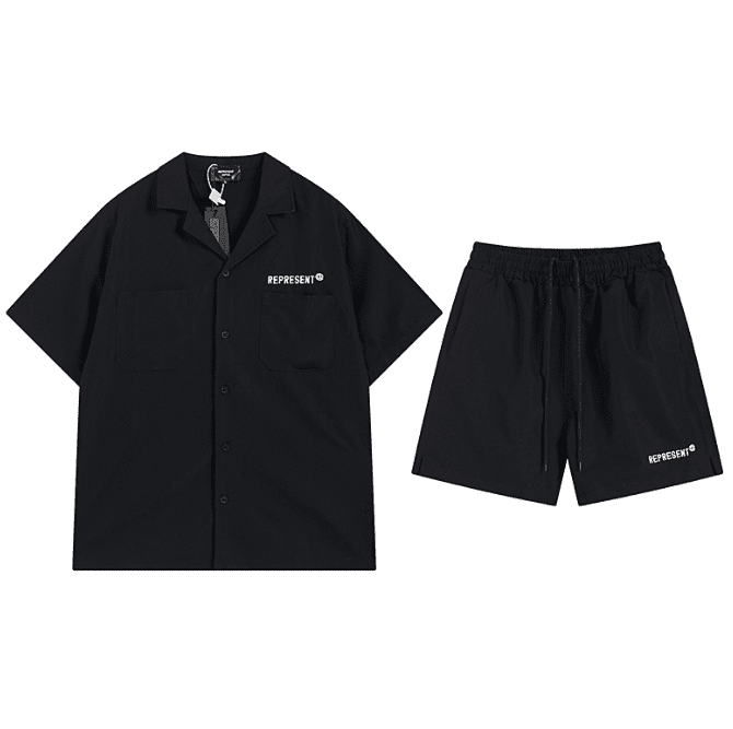 Represent Simple Letter Embroidery Loose Short Sleeve Shirt and Shorts Set