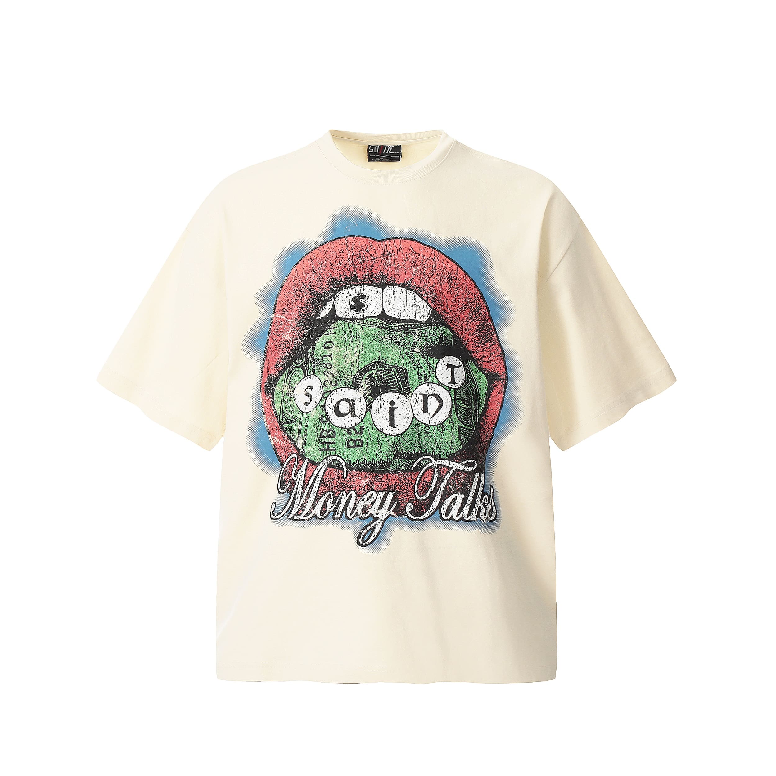 Saint Michael Letter Embroidery Vintage Short Sleeve T-Shirt Heavy Style