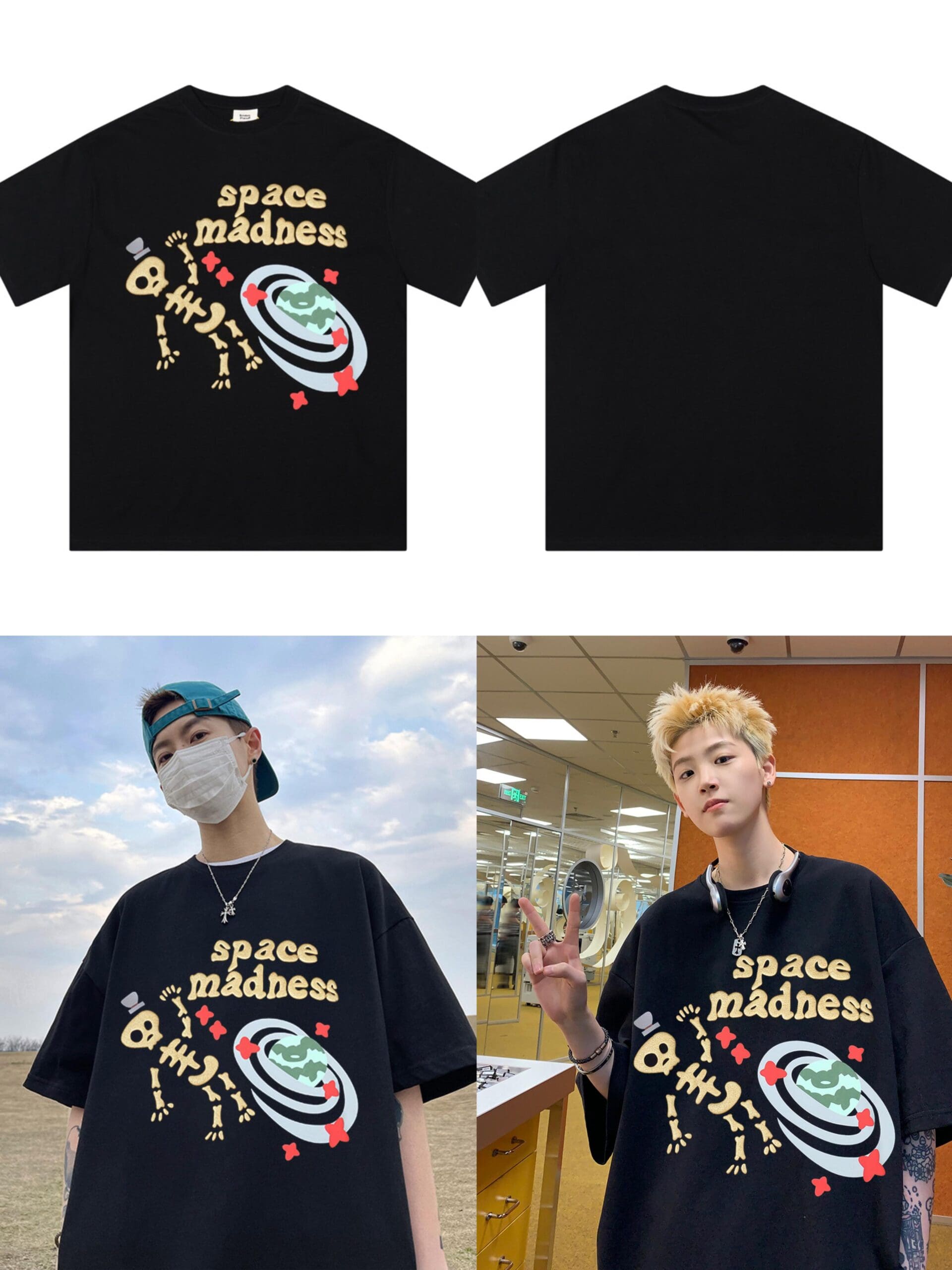 Broken Planet Puff Print Loose Short Sleeve T-Shirt for Men and Women