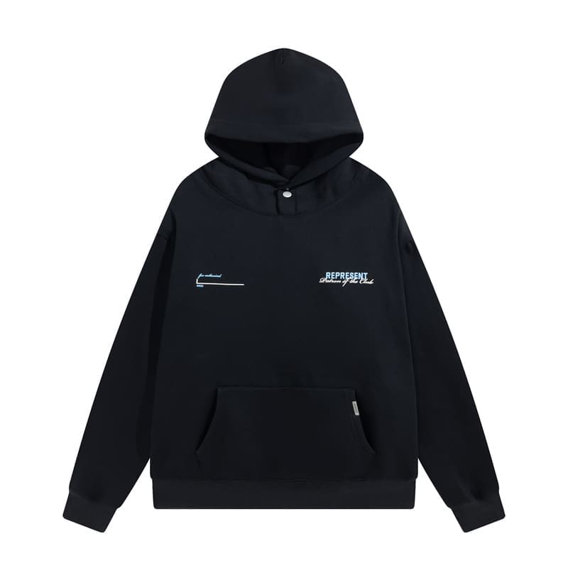 Represent Two-Tone Letter Print Loose Casual Velvet Padded Hooded Sweatshirt