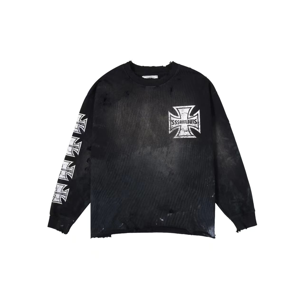 saint L**is long sleeve graffiti cross star t-shirt street fashion