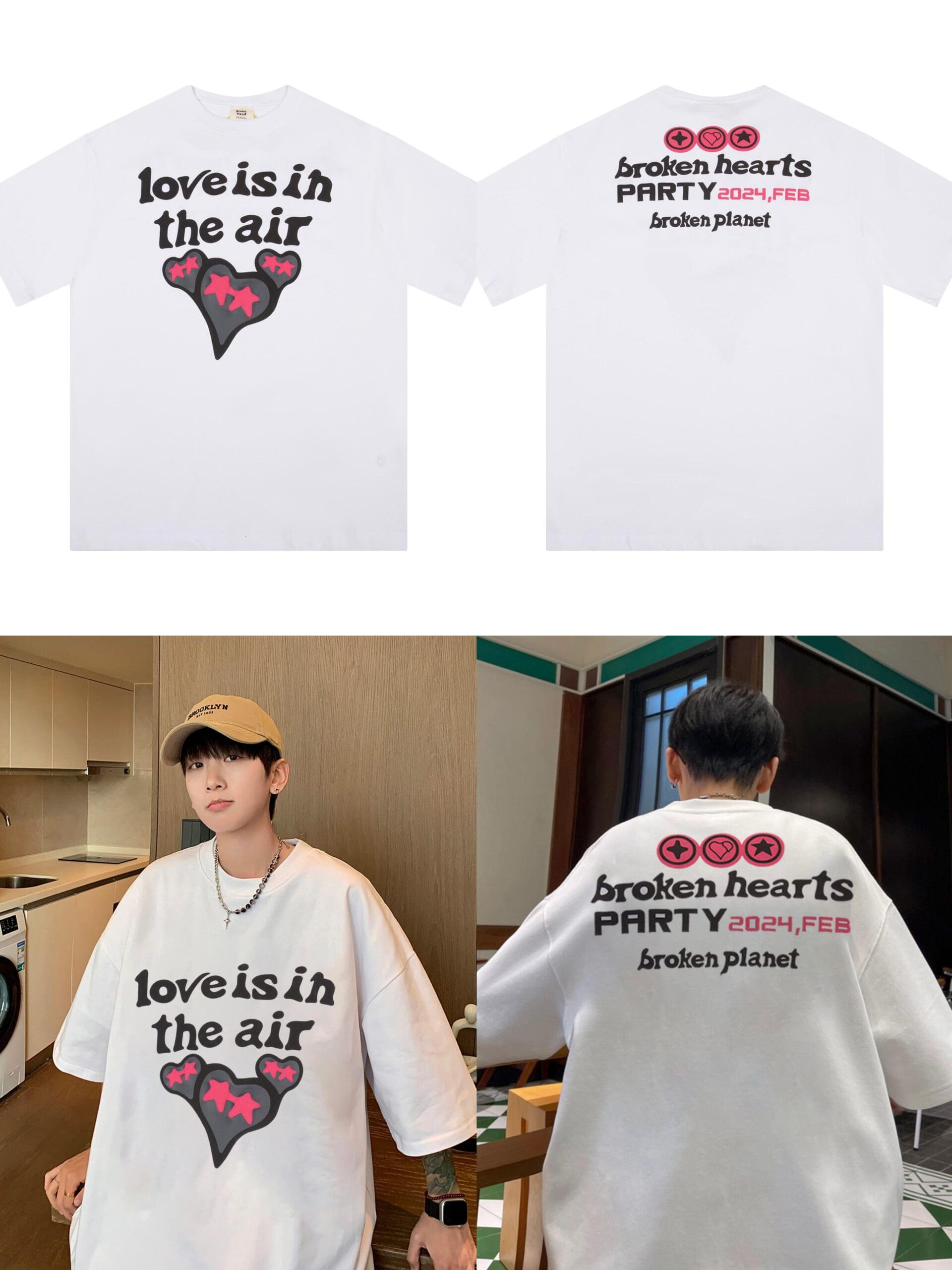 Broken Planet Puff Print Loose Short Sleeve T-Shirt for Men and Women