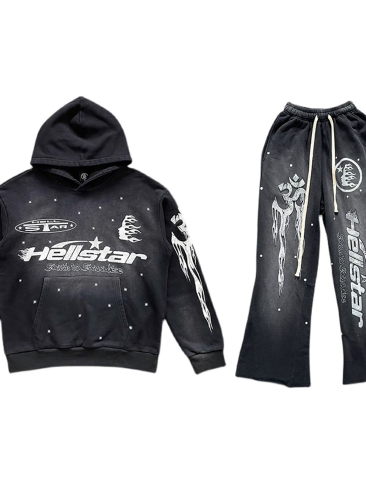H*lst*r studios flare flame hoodie and trousers stitching sweater suit