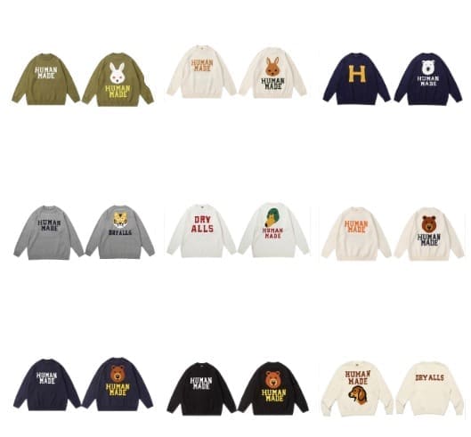 Human Made Cartoon Jacquard Sweater Niche Trendy Round Neck for Couples