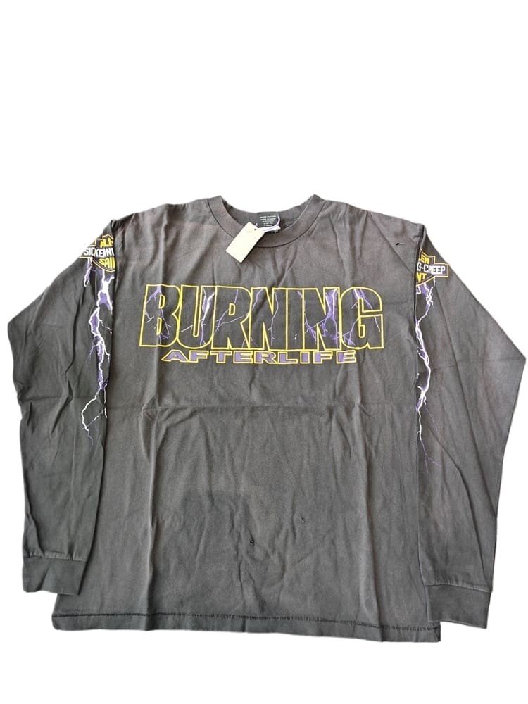 Saint Michael Lightning Crack Washed Vintage Long Sleeve T-Shirt for Men and Women