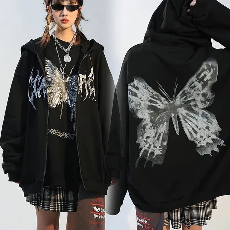 Loose Printed Pocket Sweatshirt Double-Layer Women’s Hoodie Y2G Style