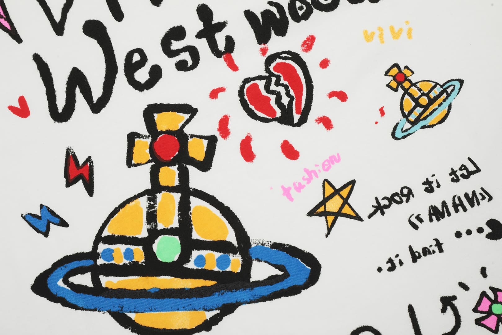 u1u1enne westwood graffiti inkjet printed saturn t-shirt for men and women