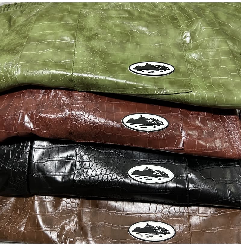 Corteiz Snakeskin PU Letter Embroidered Casual Shorts for Men and Women