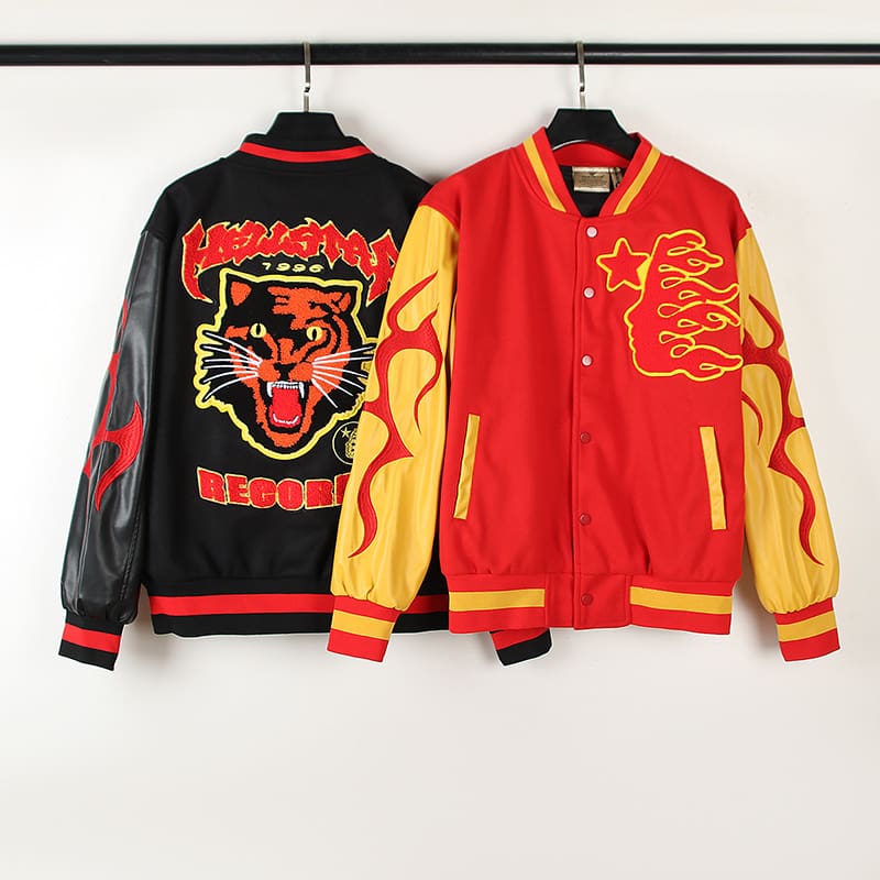 INS American high street HELL side goddess tiger head embroidered LOGO stitching color blocking baseball uniform jacket coat
