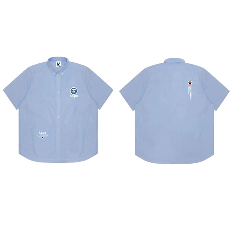 AAPE Loose Cotton Oxford Short Sleeve Shirt for Men and Women