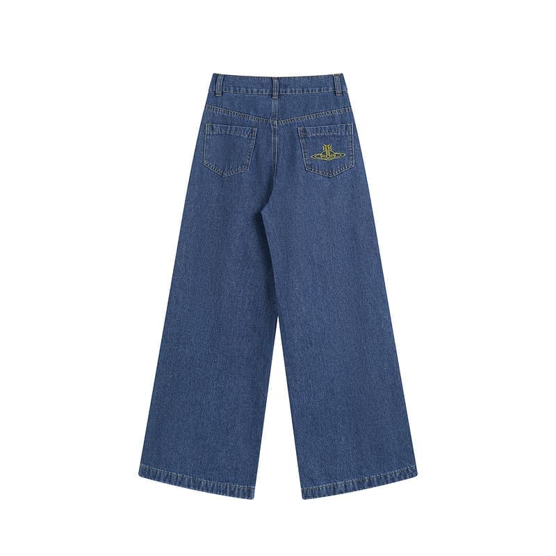 u1u1enne westwood saturn logo embroidered slimming high waist wide leg jeans for women