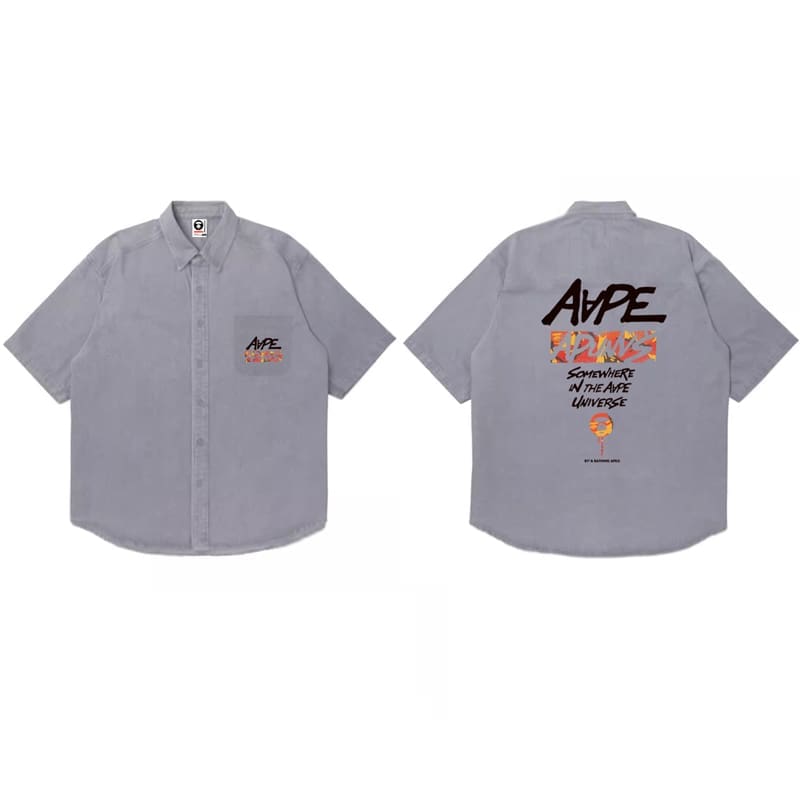 AAPE Loose Cotton Oxford Short Sleeve Shirt for Men and Women