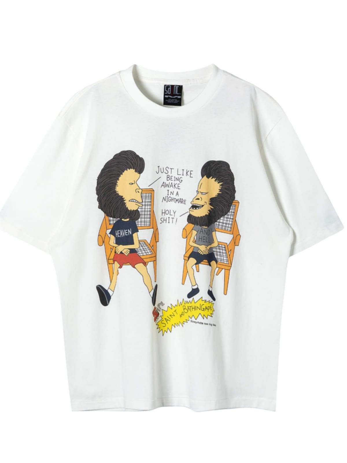 Saint Michael Cartoon Character Print Casual Loose Short-Sleeve T-Shirt for Men and Women