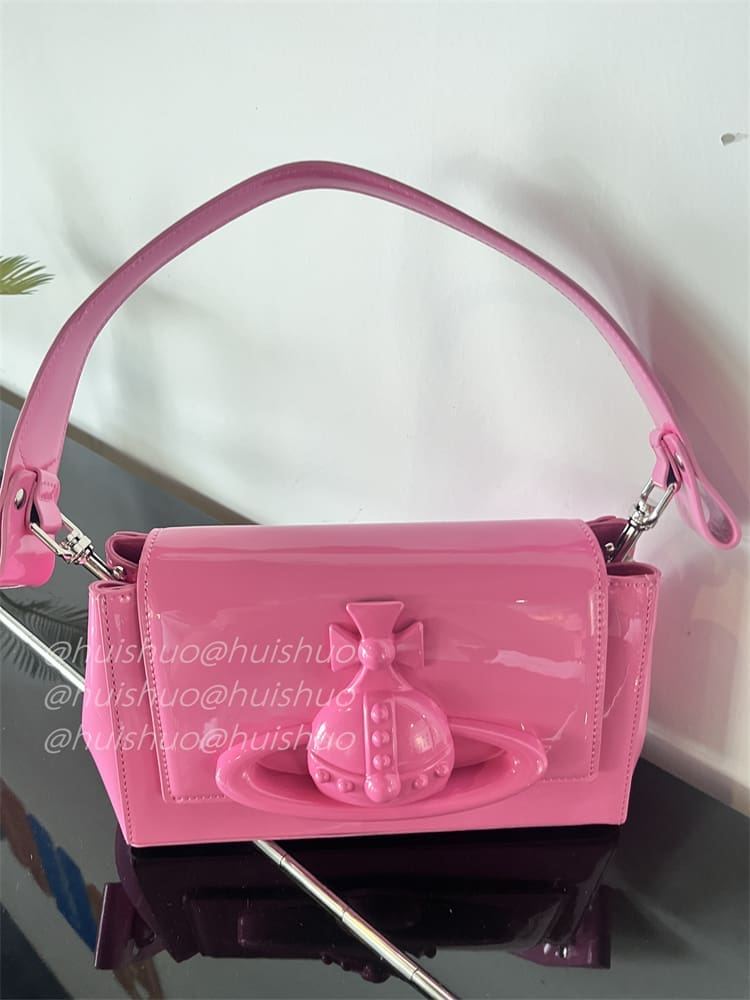 Vivienne Westwood Crocodile Pattern Baguette Shoulder Bag Saturn Chain Design