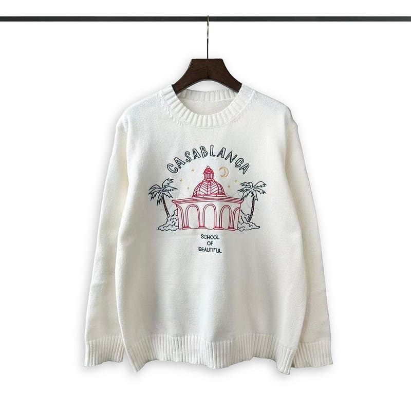 Casablanca Coconut Castle Embroidery Round Neck Sweater for Men and Women