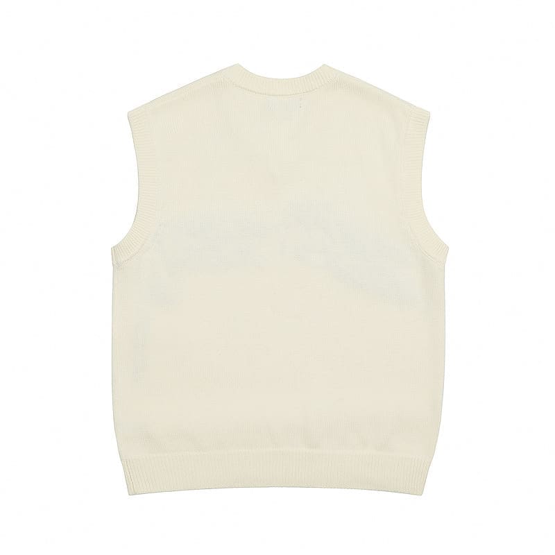 Stussy Script Letter Jacquard V-Neck Sleeveless Sweater Vest for Men and Women