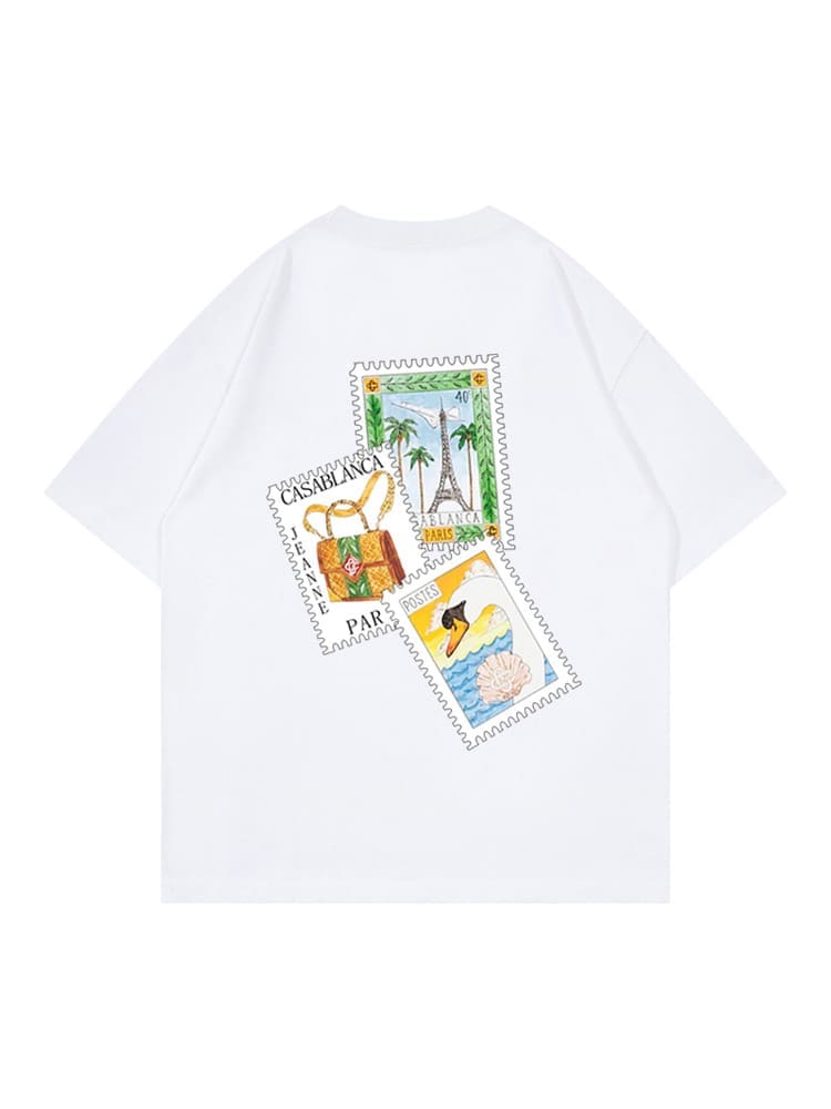 Casablanca Retro Hip Hop Stamp Print T-Shirt for Men and Women