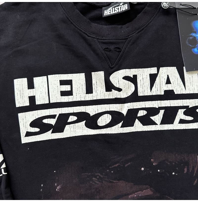 H*lst*r retro distressed hip hop letter logo printing loose cotton terry round neck sweater