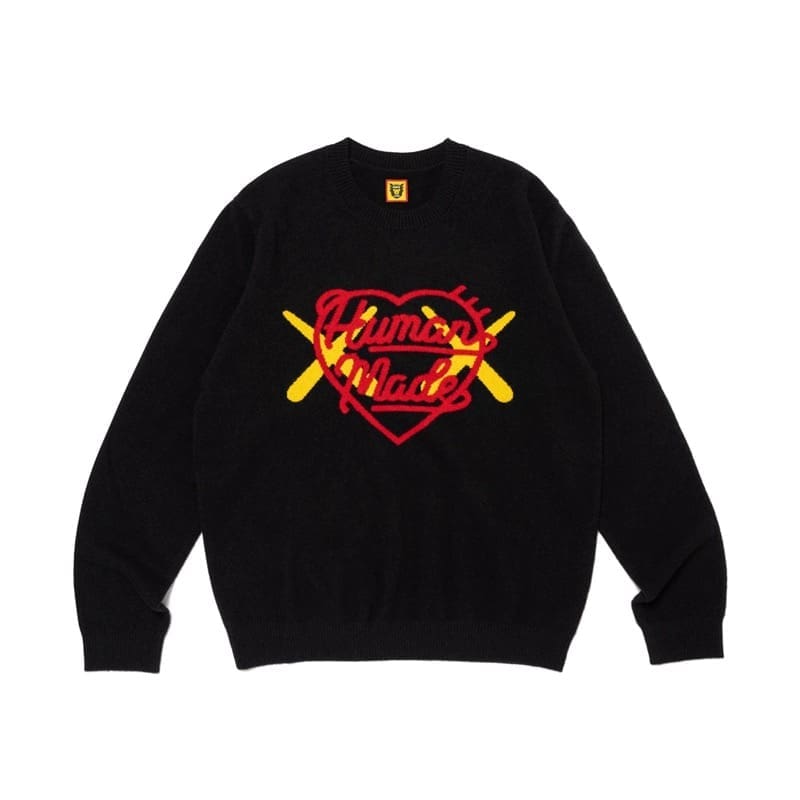 Human Made Cartoon Jacquard Sweater Niche Trendy Round Neck for Couples