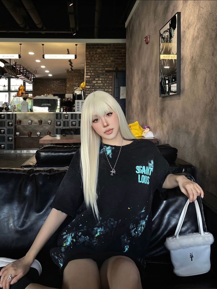 saint L**is splash-ink vintage washed vtg short sleeve t-shirt for men and women