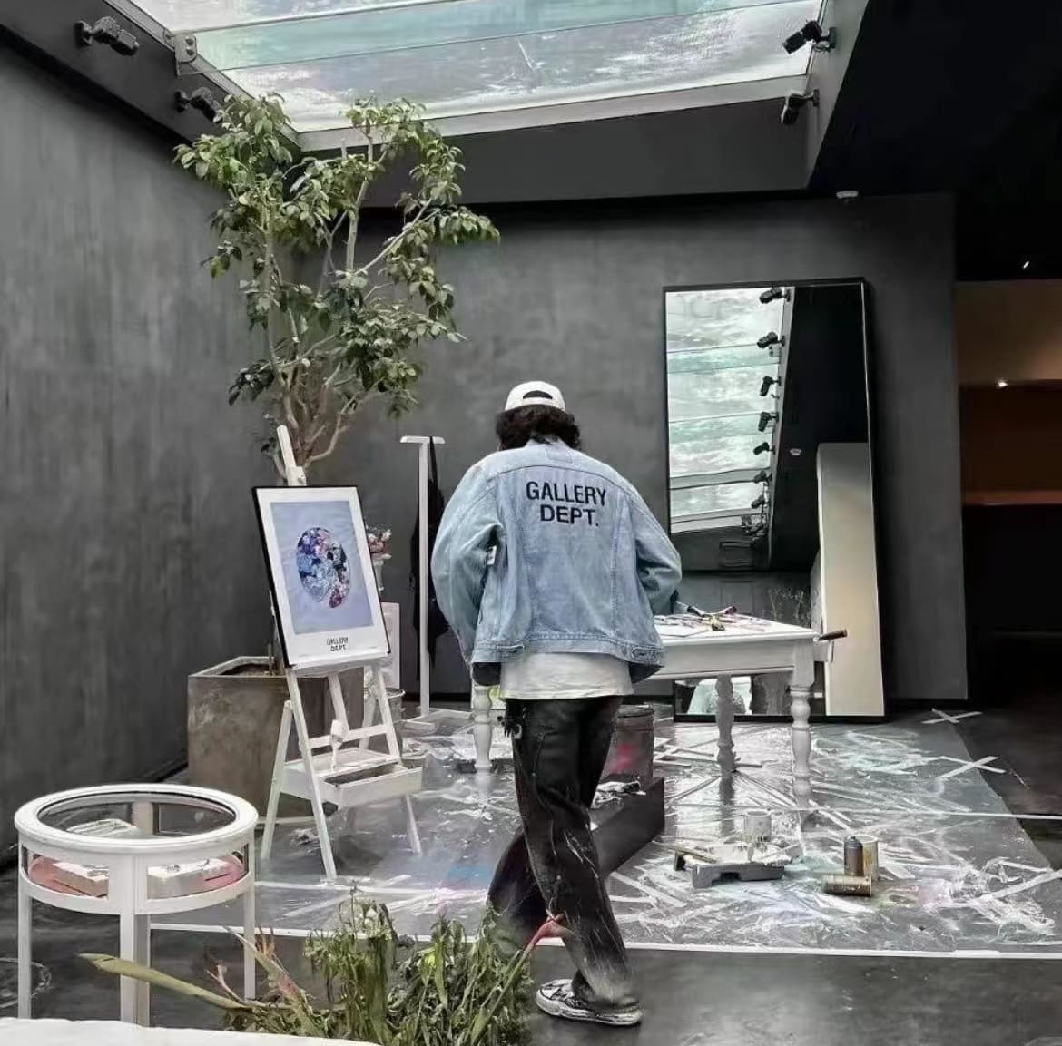 Gallery Dept Letter Embroidery Distressed Denim Jacket for Men