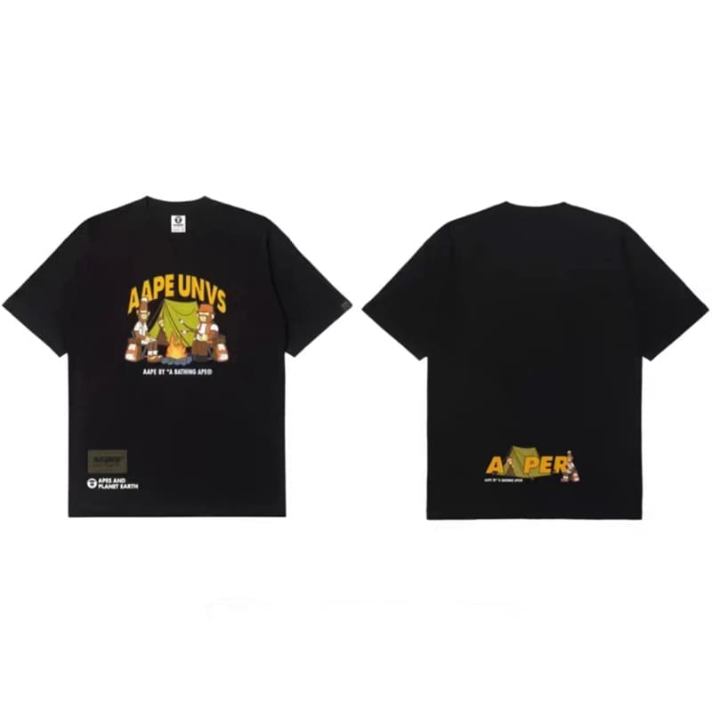 AAPE Ape Head Badge Printed Short Sleeve T-Shirt for Men and Women