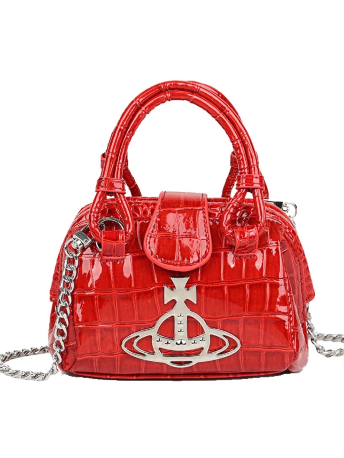 Vivienne Westwood Crocodile Pattern Red Chain Small Square Bag for Women
