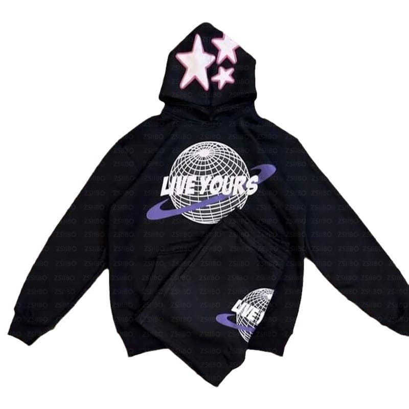 Letter Puff Print Hoodie Harajuku Street Style Loose Pullover