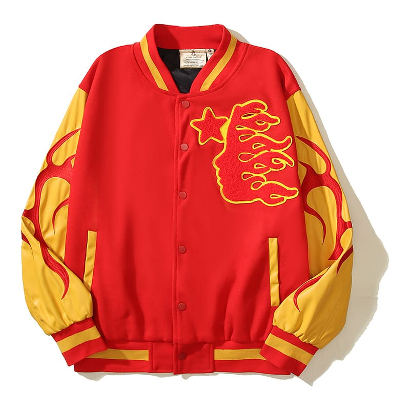 INS American high street HELL side goddess tiger head embroidered LOGO stitching color blocking baseball uniform jacket coat