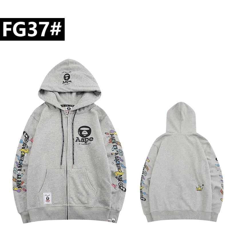 AAPE Cartoon Print Zipper Hoodie for Men and Women
