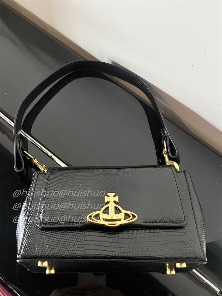 Vivienne Westwood Crocodile Pattern Baguette Shoulder Bag Saturn Chain Design