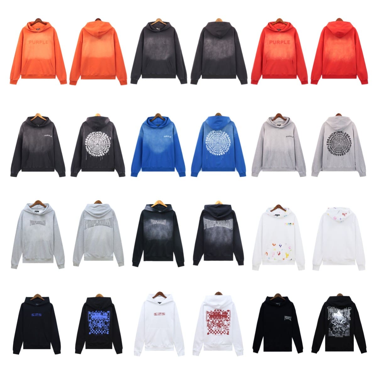 pu*re b*and logo printed washed casual hooded sweater for men and women