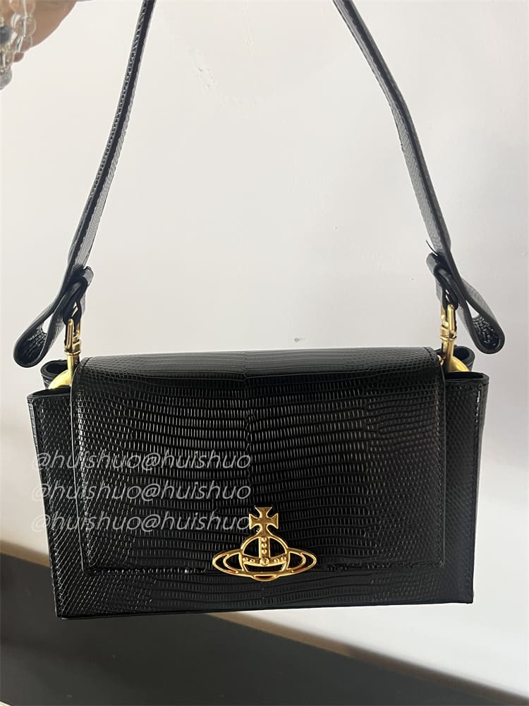 Vivienne Westwood Crocodile Pattern Baguette Shoulder Bag Saturn Chain Design