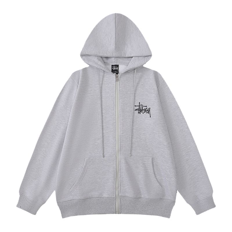 Stussy Letter Print Cotton Cardigan Sweater Hooded Coat