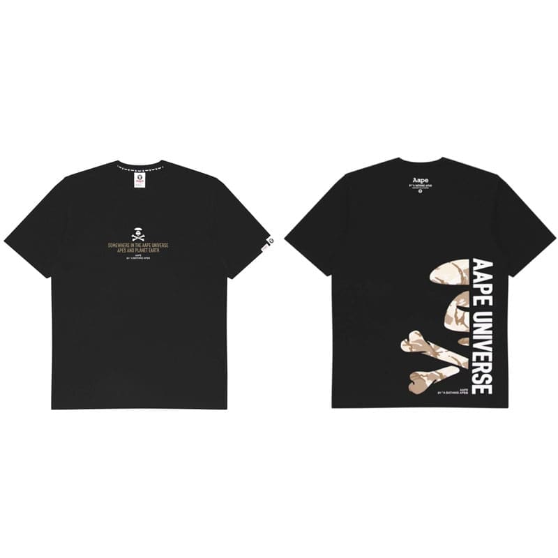 AAPE Ape Head Badge Printed Short Sleeve T-Shirt for Men and Women