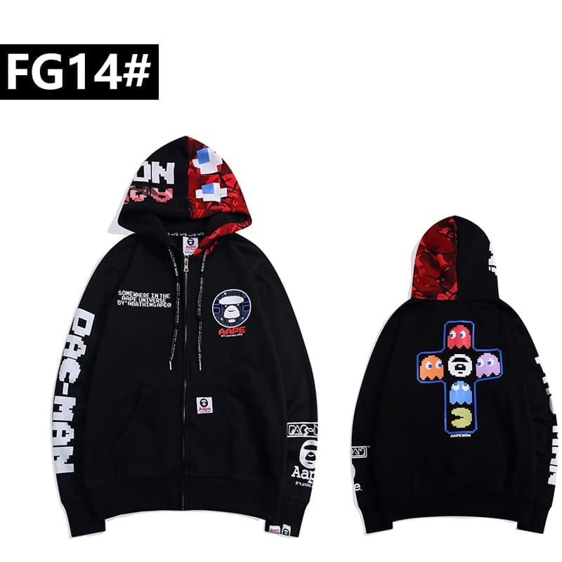 AAPE Cartoon Print Zipper Hoodie for Men and Women