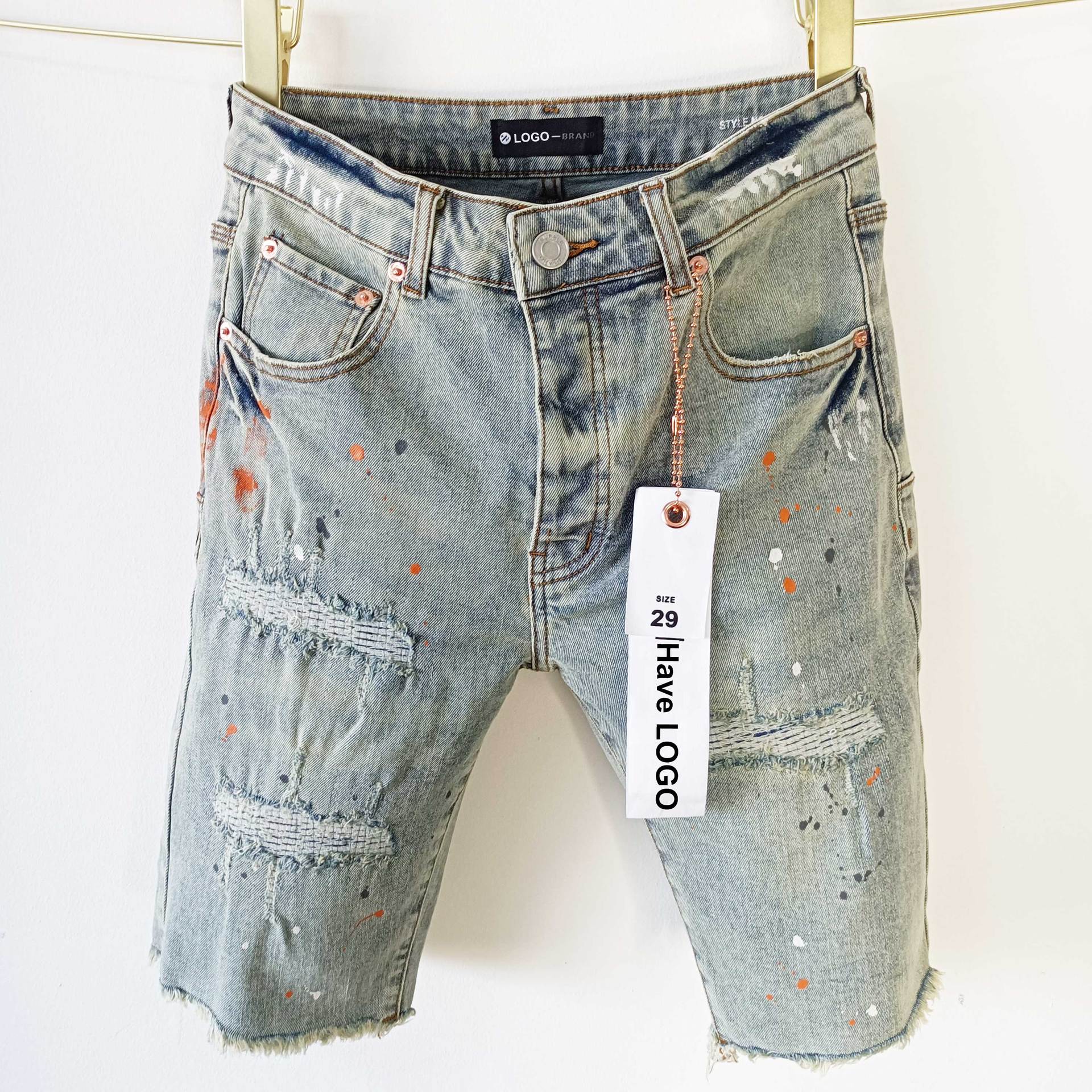 pu*re b*and ripped washed denim shorts american retro style for men