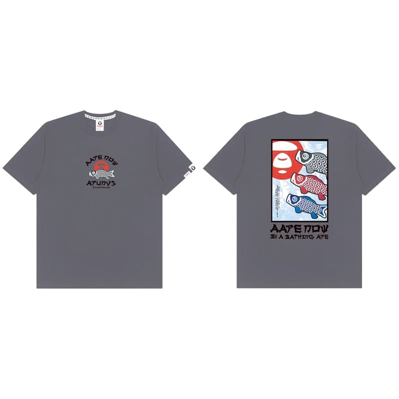 Aape Badge Print Short Sleeve T-Shirt Letter Ape Head Design for Men and Women 1