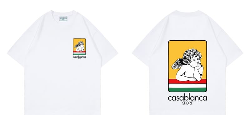 Casablanca Retro Hip Hop Stamp Print T-Shirt for Men and Women