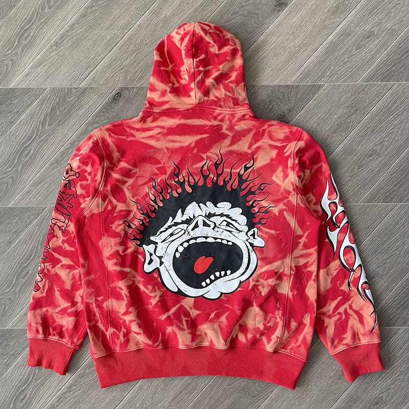 H*lst*r sudios records red hoodie red bleached men’s and women’s casual hooded sweater