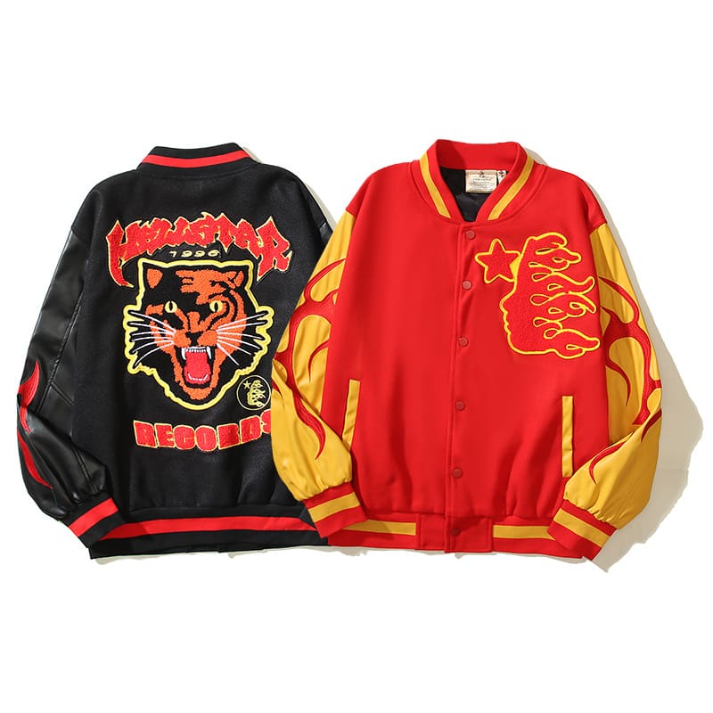 INS American high street HELL side goddess tiger head embroidered LOGO stitching color blocking baseball uniform jacket coat
