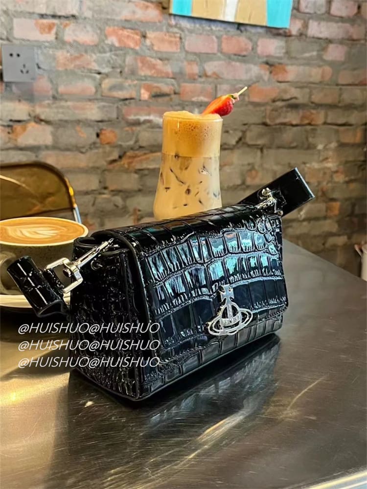 Vivienne Westwood Crocodile Pattern Baguette Shoulder Bag Saturn Chain Design