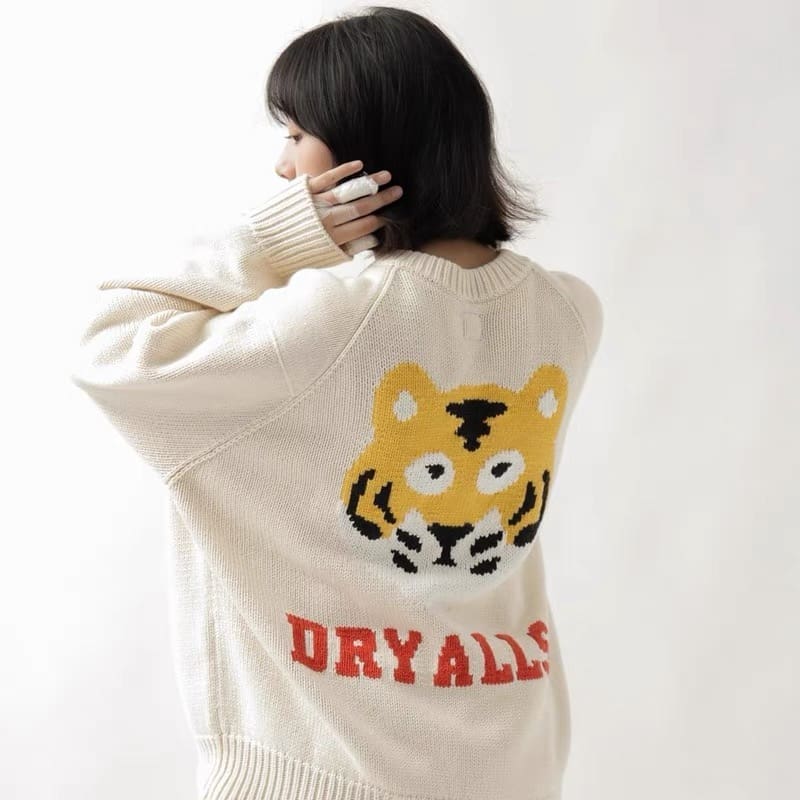 Human Made Cartoon Jacquard Sweater Niche Trendy Round Neck for Couples