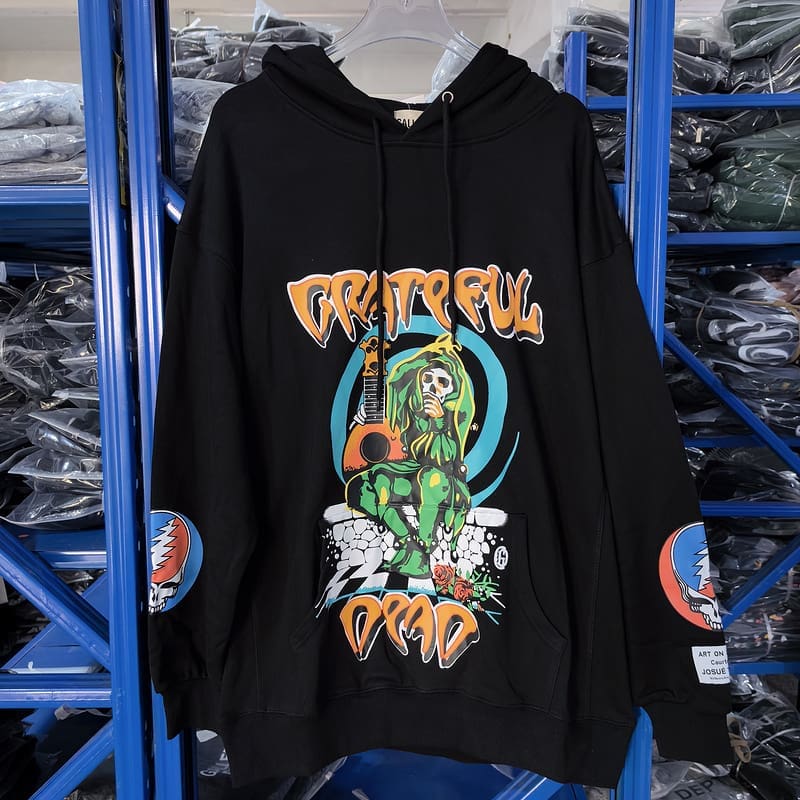 Gallery Dept High Street Skull Print Loose Hooded Sweater with Gilded Letters