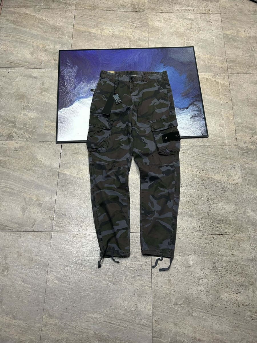 Stone Island Multi-Pocket Camouflage Cargo Pants Washed Straight Casual Trousers