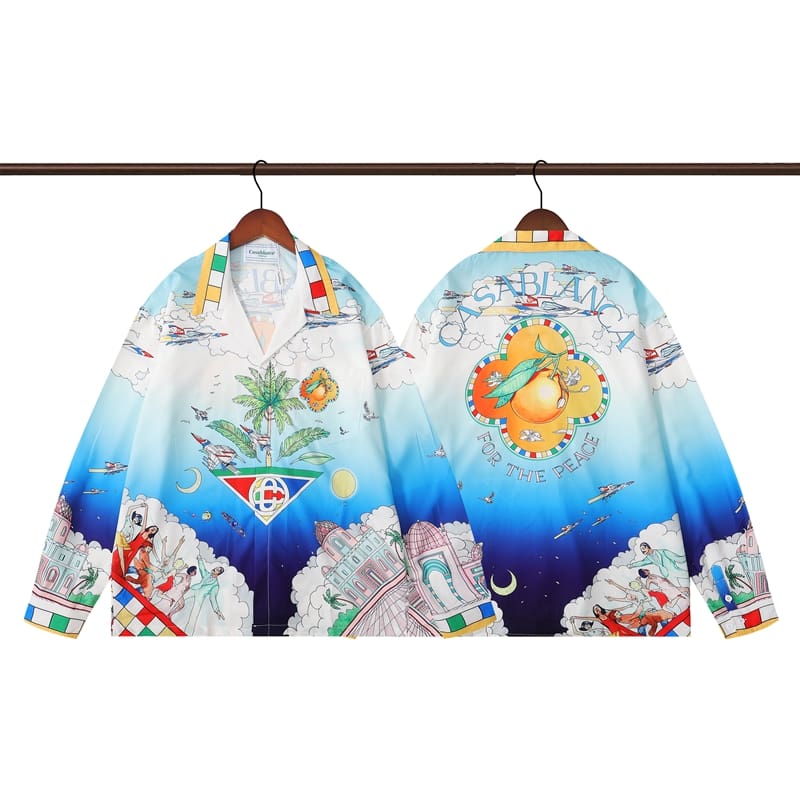Casablanca Flower Shirt Spring and Autumn Vacation Beach Shirt for Men