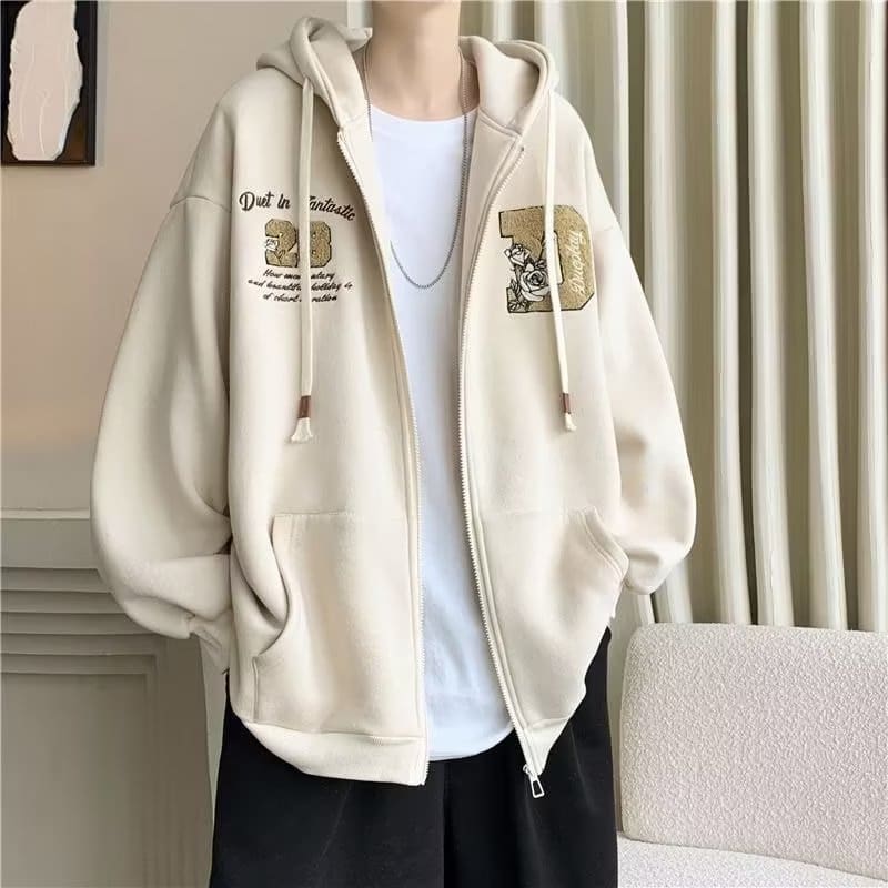 Retro Street Oversized Letter Print Hoodie Men’s Fashion Jacket