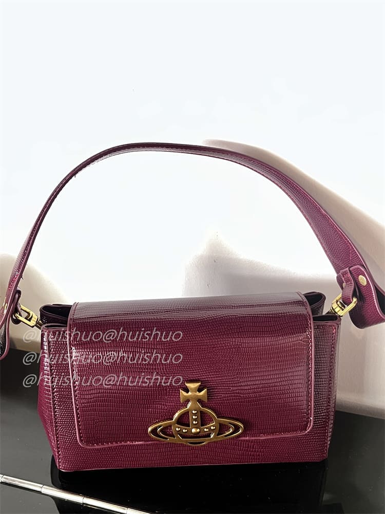 Vivienne Westwood Crocodile Pattern Baguette Shoulder Bag Saturn Chain Design